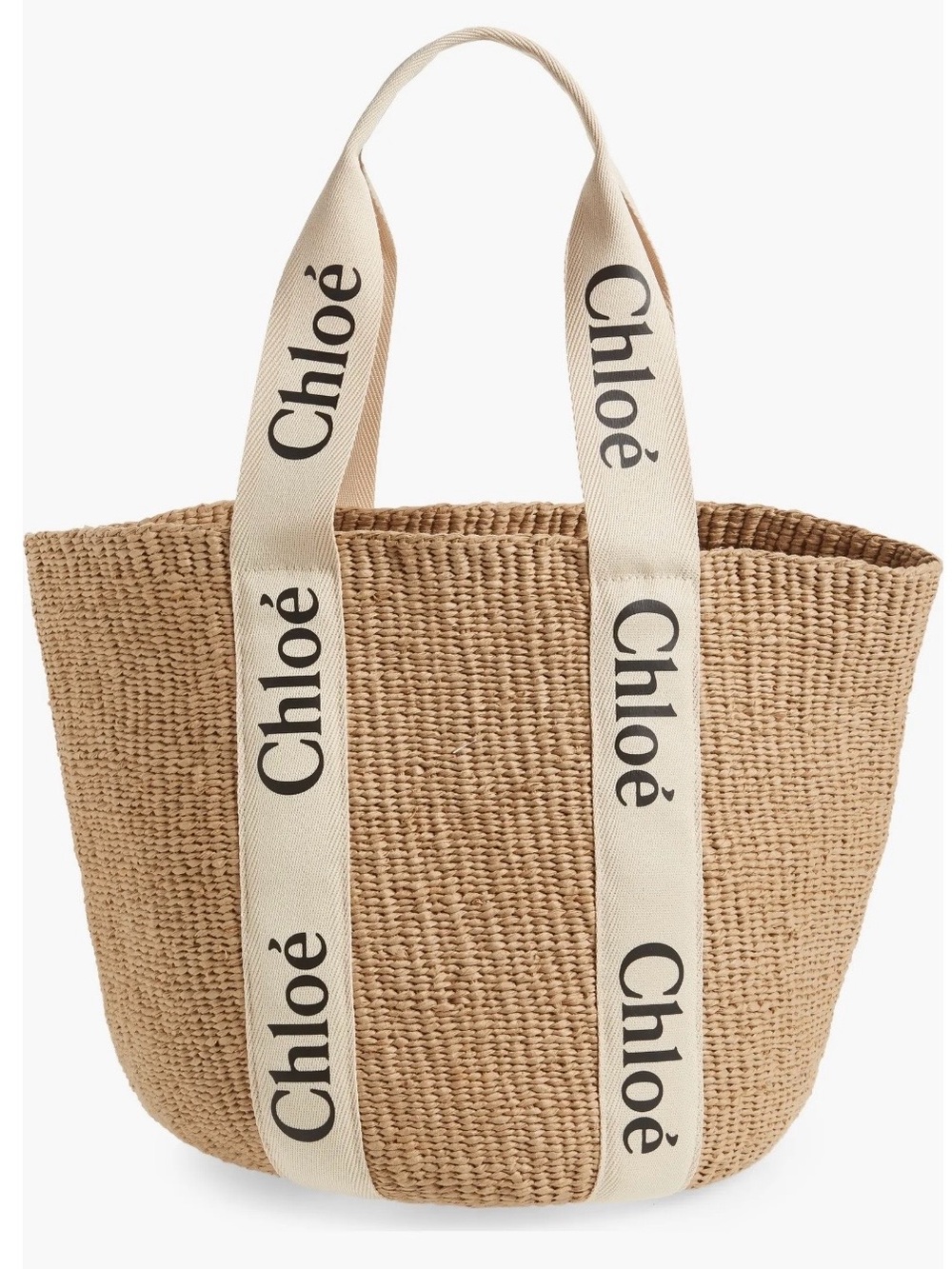 Source Unknown Chloé Raffia Tote with Cream Logo Straps